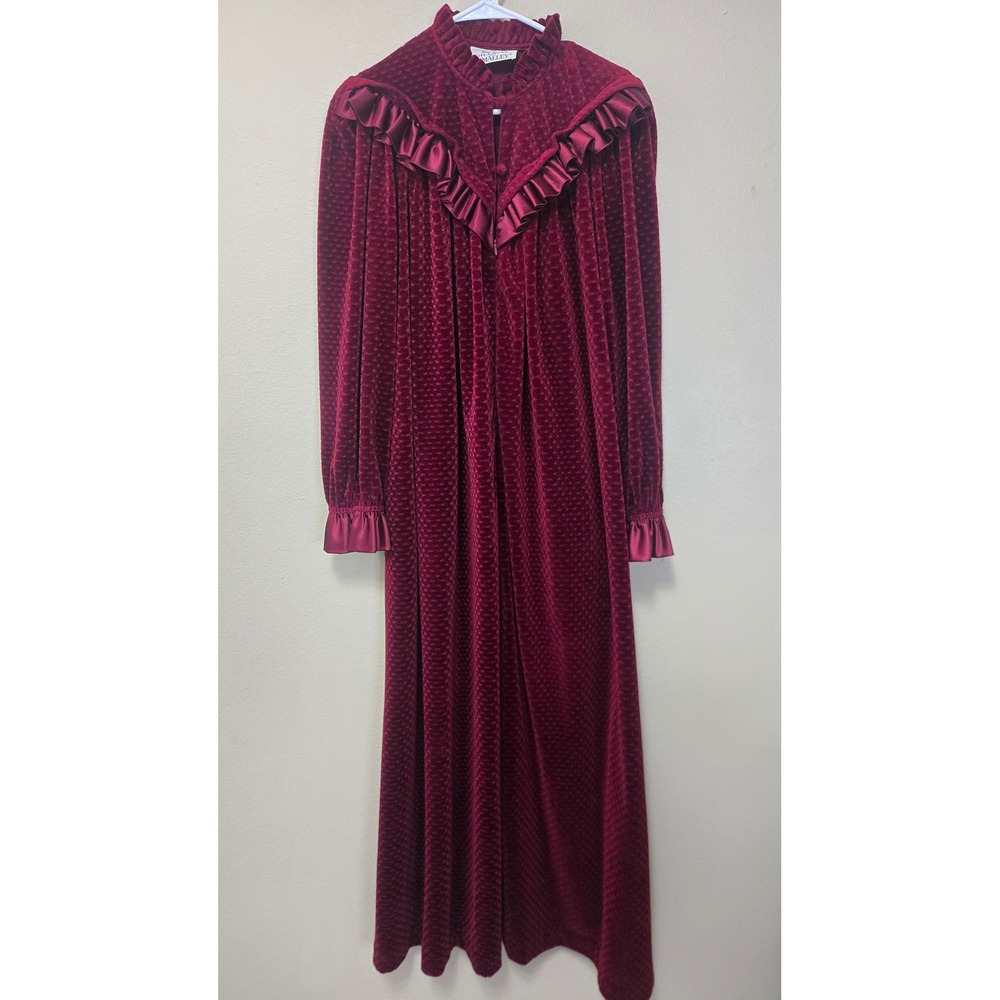 Vintage Donna Richard Gilligan O'Malley Velvet Robe Burgundy Ruffle Victorian L